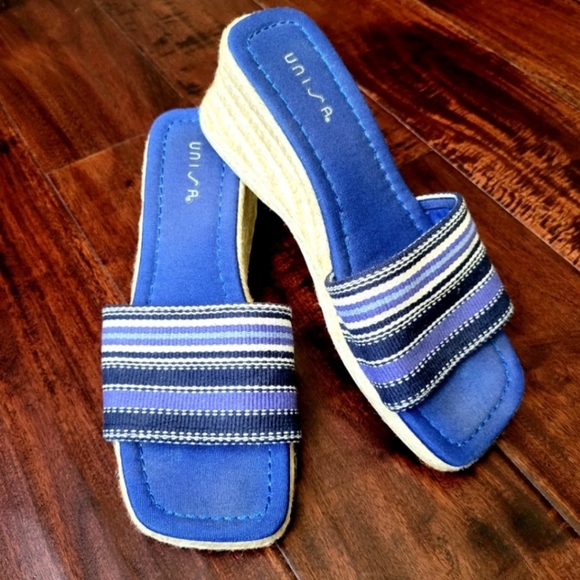 HP🎉 Unisa Espradille Sandals Size 7.5 Unisa Wedge Sandal Blue White Espradilles - Picture 1 of 10